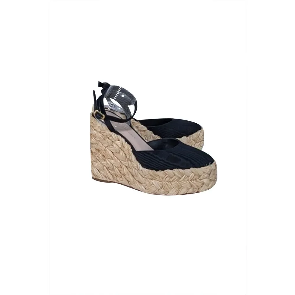 Loeffler Randall - Black Taffeta w/ Beige Raffia Wedges Sz 6